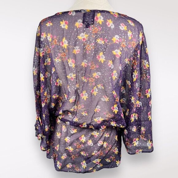 Floral Silk Sheer Blouse Ella Moss Anthropologie Small - Picture 5 of 10